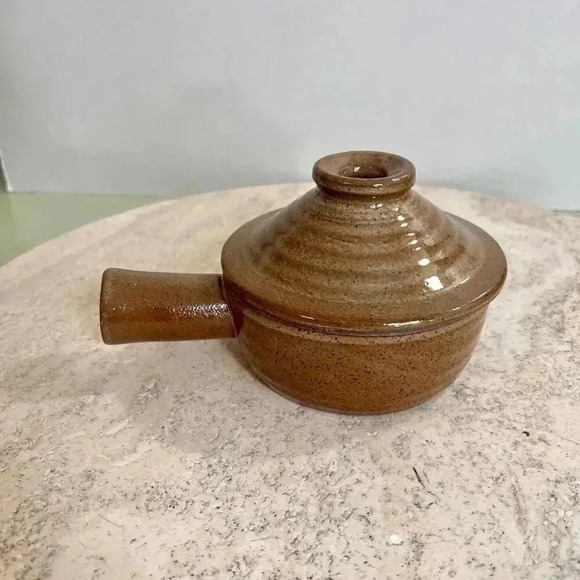 Vintage French Onion Soup Bowl Pottery Brown Non-Stick Handle Vented with Lid - Picture 6 of 12